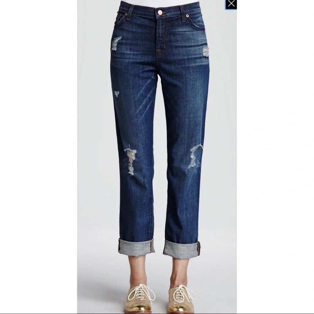 J BRAND BLUE DISTRESSED SKINNY BOYFRIEND JEANS AIDEN FLINTLOCK - Picture 1 of 9